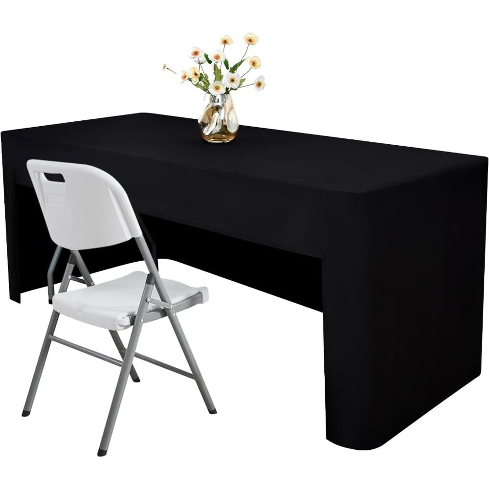 48X24 Inch Black Fitted Tablecloth - Elegant Washable Cover for Events